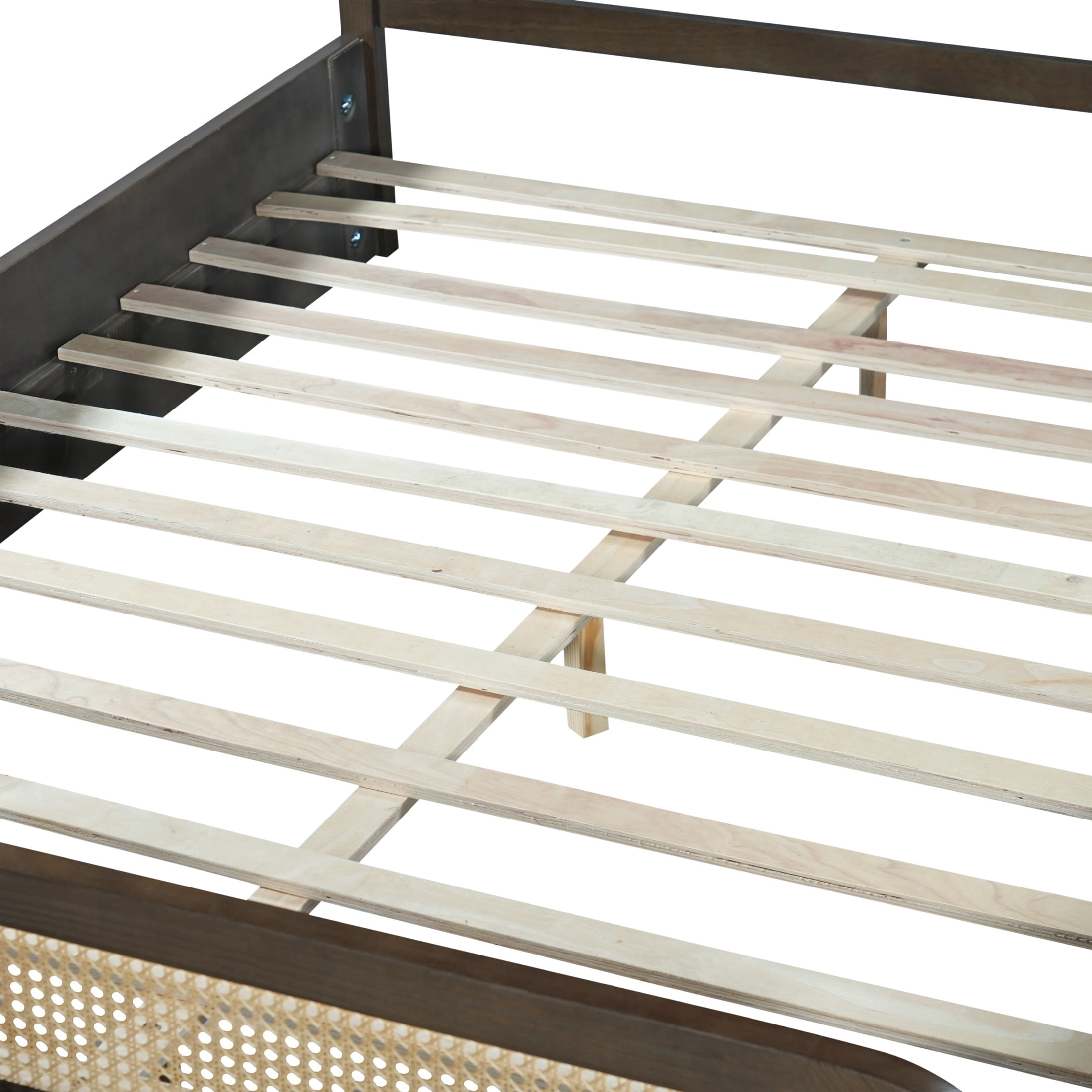 Christopher Knight Home Queen Wood Platform Bed with Rattan & Green Upholstered Headboard, Walnut Finish
