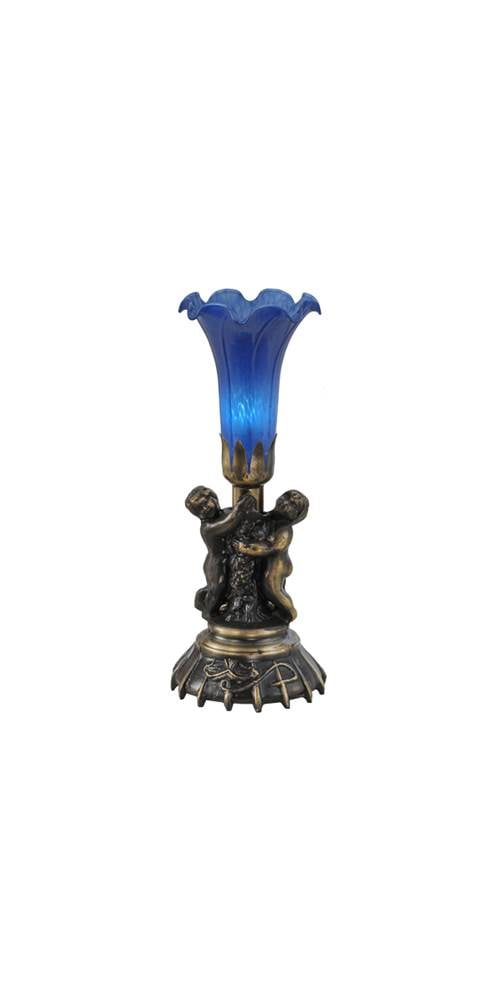 13"High Blue Twin Cherub Pond Lily Mini Lamp