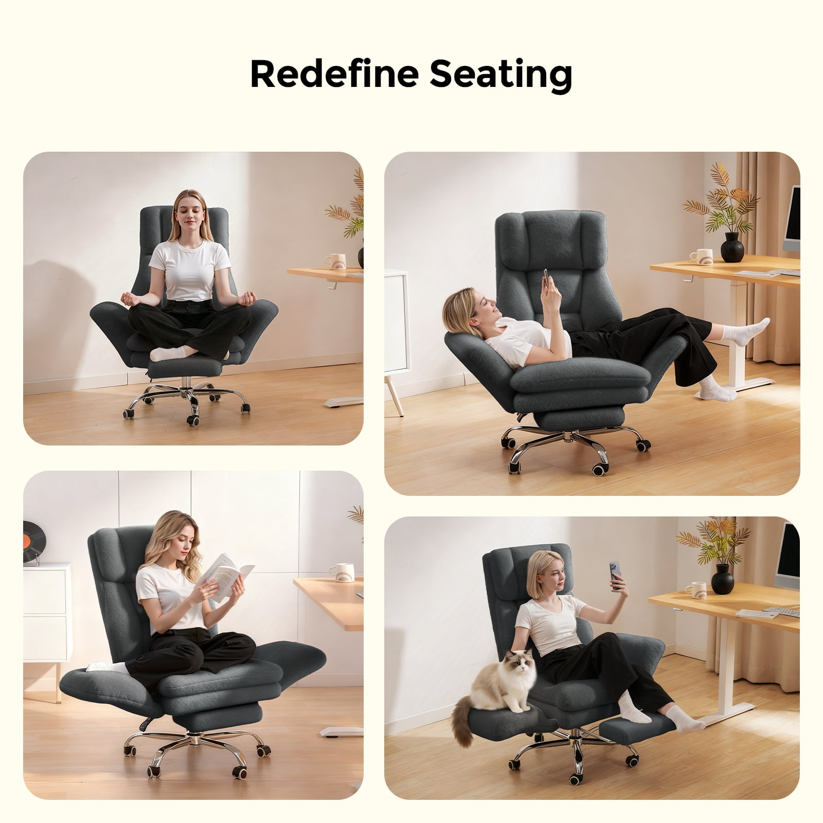 Patbrela Big and Tall Office Chair, Cloud Plush Swivel Desk Chair with 6-Level Adjustable Armrests, Home Ergonomic Executive Office Chair for Work, Gaming, Gray
