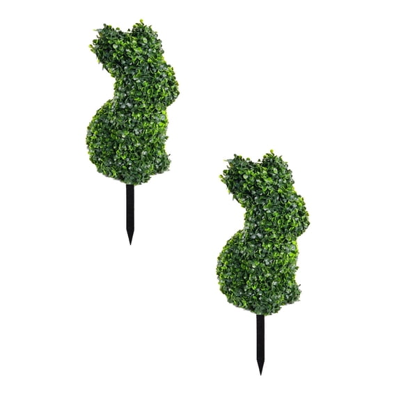 Artificial Bunny-Shaped Topiary Tree 28'' UV-Resistant Boxwood Topiary for Porch Decorï¼Set of Twoï¼
