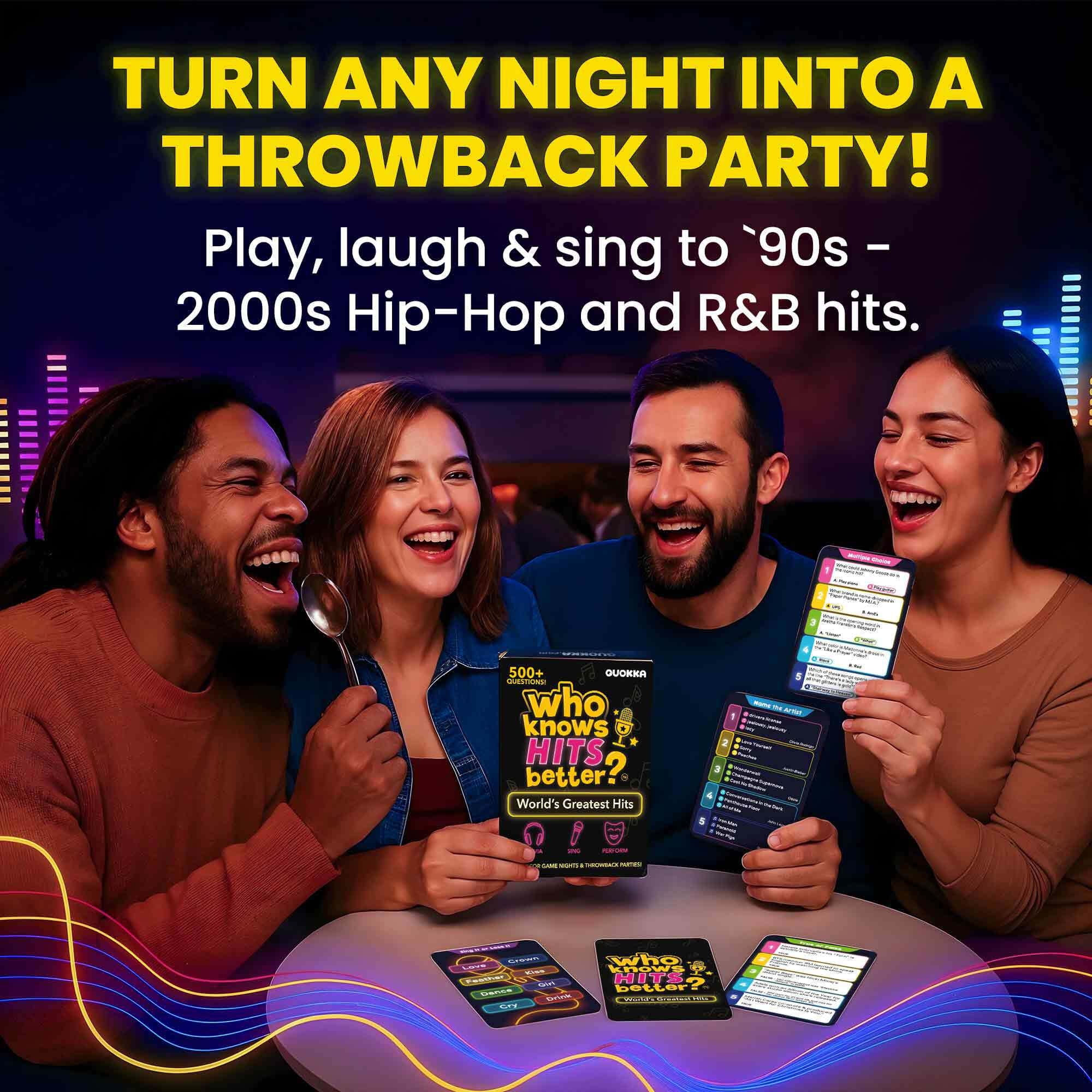 QUOKKA Card Game for Adults - Who Knows Hits Better? Music Trivia Family Party Game