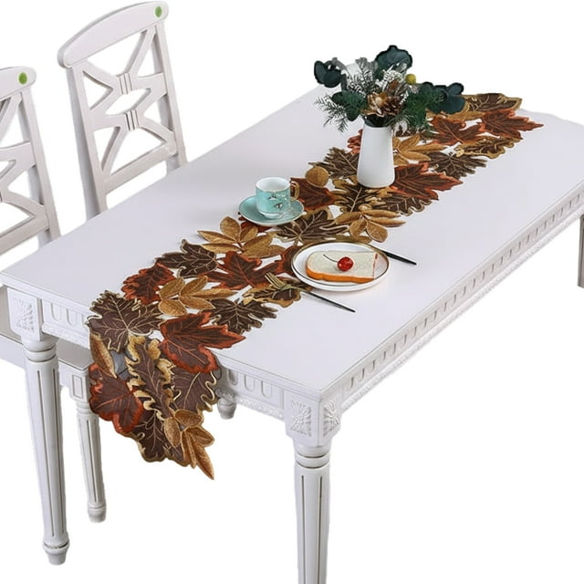 Bewildely Tapete de bordado con follaje de arce otoñal, manteles individuales de otoño para comedor hogareño, decoración de larga rústica Mostrada 35*174 cm