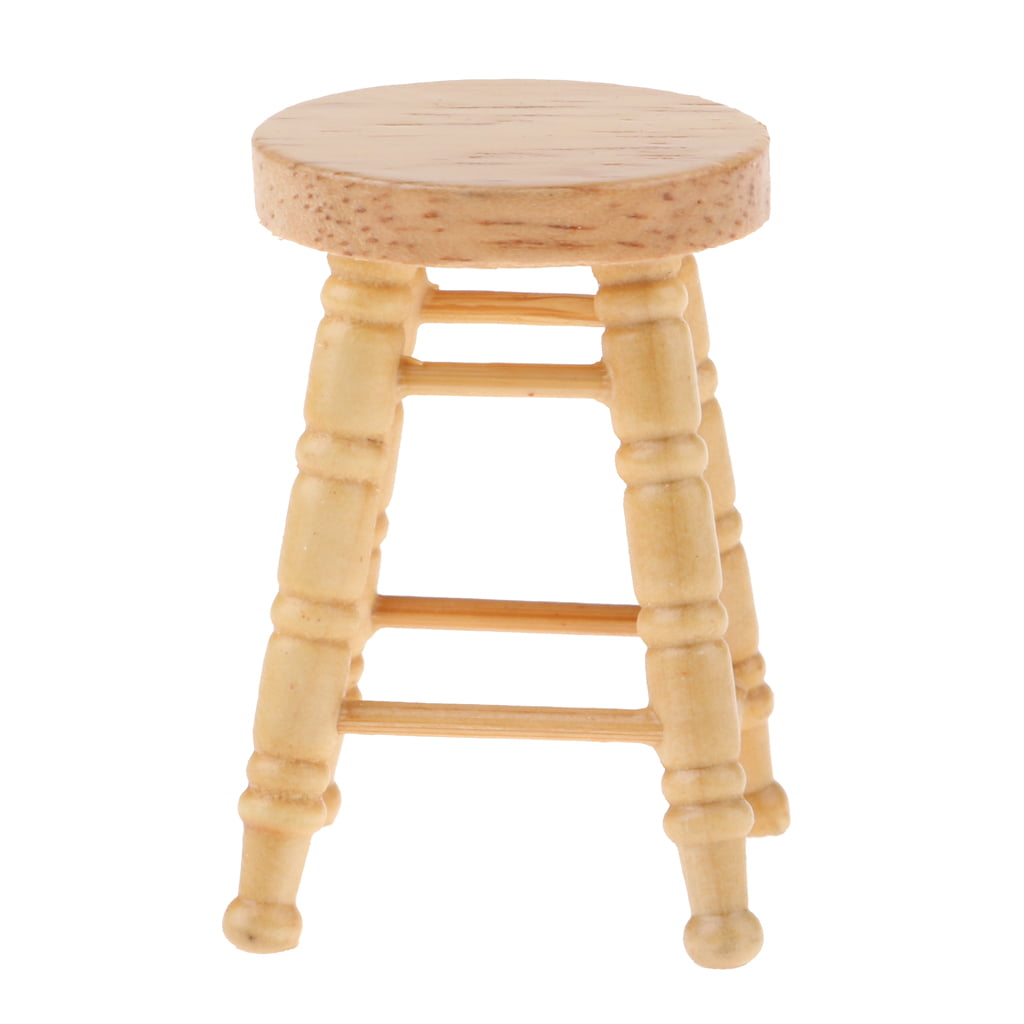 Doll House Miniature Bar Stool Furniture Living Room Wooden Chair 1:12 