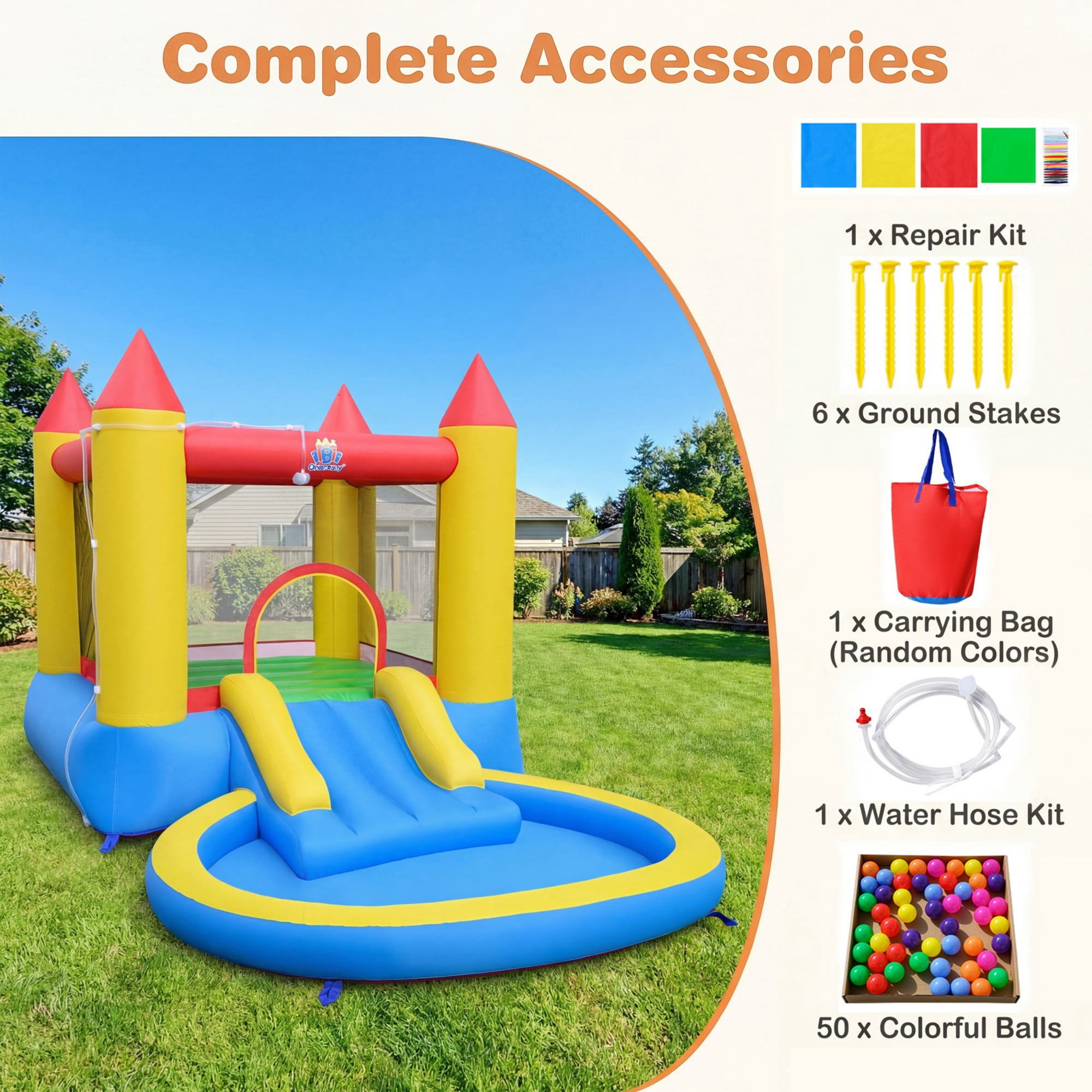 Costway Inflatable Bounce House with Bouncy Area Water Slide Splash Pool & Ball Pit without Blower