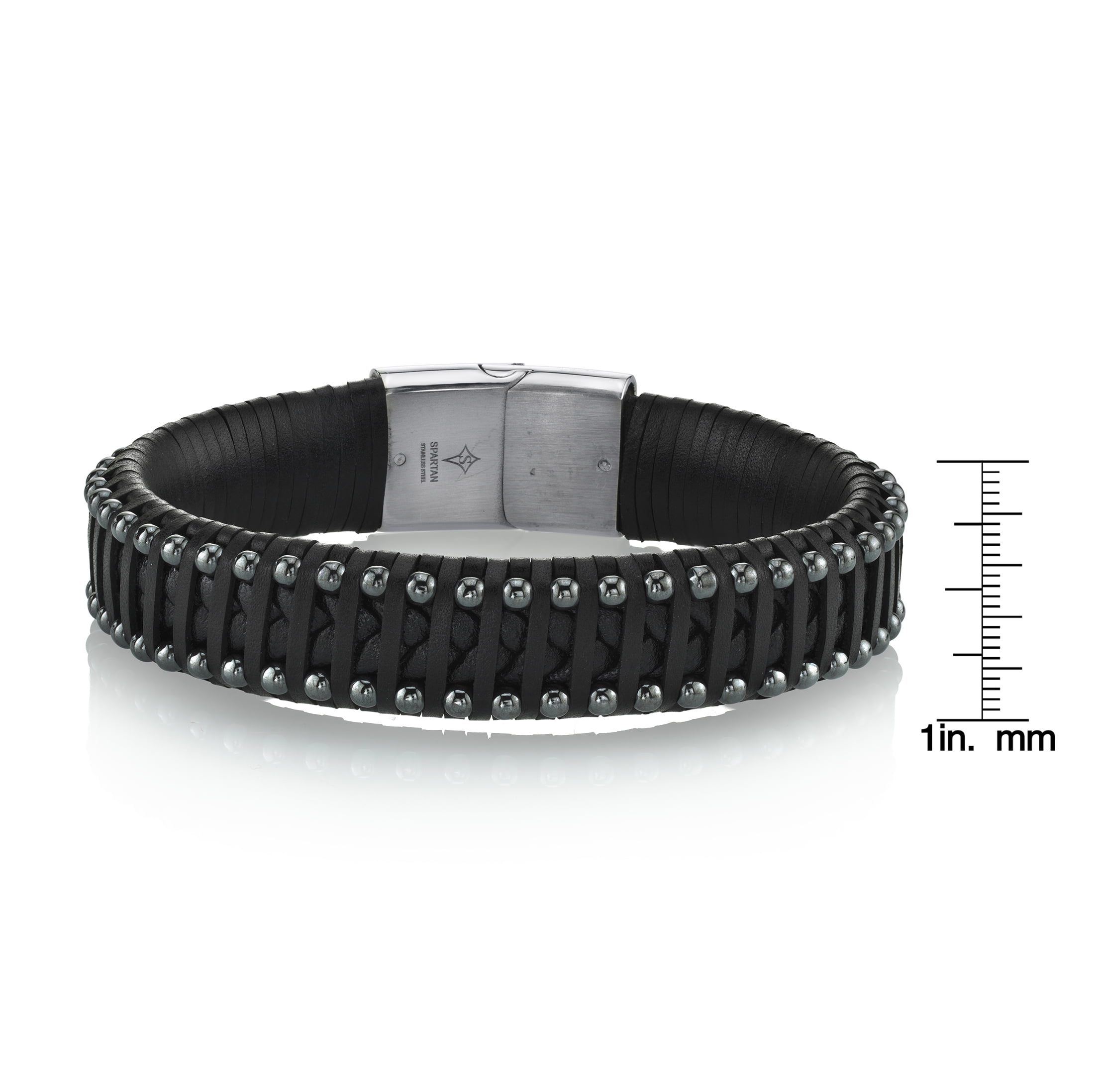 SPARTAN Hematite Bead and Leather Men’s Bracelet