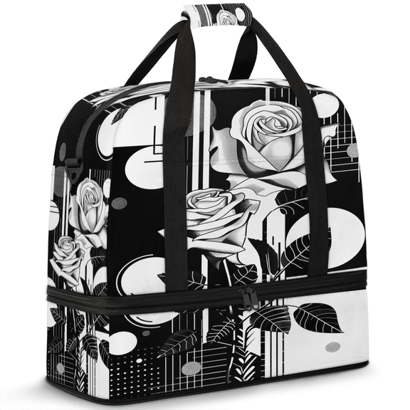 Herdesigns Boho Rose Flower Foldable Travel Duffel Bag for Women Men, Weekend Overnight Carry On Bags with Shoe Compartment