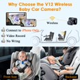 thumbnail image 2 of Wireless Baby Car Camera for Backseat: Battery Powered Easy Setup Video Record - HD 1080P Cordless Infant Carseat Camera for iPhone Only - Clear Night Vision Rear Facing Camera for 2 Kids - V12, 2 of 5