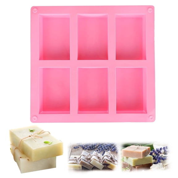 Silicone Soap Molds, EEEkit 6 Cavities DIY Handmade Soap Moulds, Rectangle Cake Pan Molds for Baking, Biscuit, Chocolate,Candy, Silicone Soap Bar Mold for Homemade Craft, Ice Cube Tray, Pink
