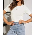 thumbnail image 4 of YOGAFOX Women's Short Sleeve Crewneck Summer Tee Shirt Ribbed Knit Slim Basic Solid Tops(White-S), 4 of 5