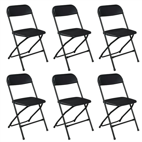 SalonMore Set of 6 Folding Chairs Heavy Duty Steel Frame Plastic Commercial Wedding Party Black