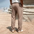 thumbnail image 6 of Men's Waffle Knit Casual Pants Fashion Loose Fit Straight Leg Button Closure Drawstring Elastic Waist for Travel Daily Wear Fall, Khaki, XL, 6 of 9