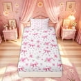 thumbnail image 3 of Meiyoeat Cherry Blossom Bow Twin Sheet Sets for Women Girls, Cartoon Watercolor Pink Floral Bedding, 3pcs, 3 of 5