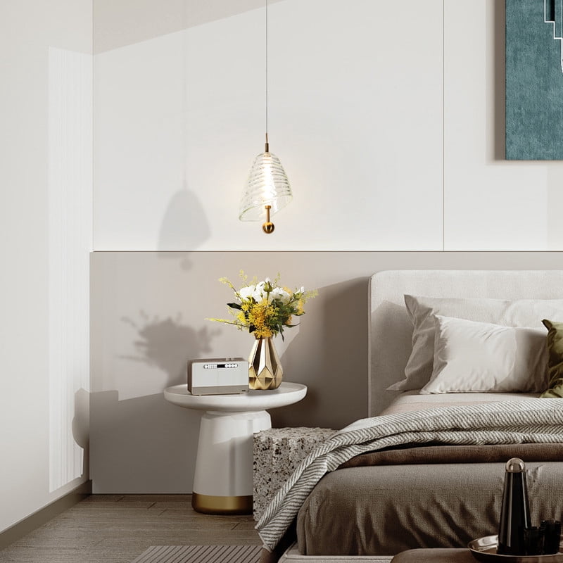 LNC Modern Gold Pendant Light with Clear Textured Shade, Integrated LED Hanging Fixture