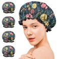 thumbnail image 7 of Shower Caps,Pioneer Flower Floral Print Pattern Waterproof Shower Cap for Women 4 Pieces,Double Reusable Hair Cover for Shower PEVA Elastic Stretch Hem, 7 of 7