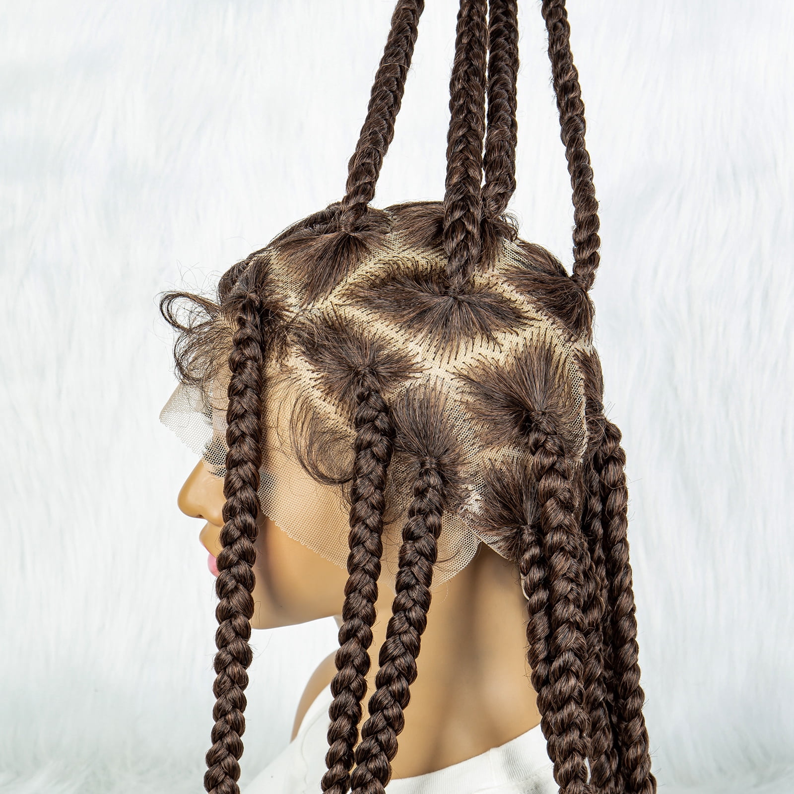 Full Lace Cornrow Braids Synthetic Lace Front Wig 1B/30 Color Brown 36 Inches Big Square Knotless Box Braids Wig with Baby Hair Braided Wigs for Black Women