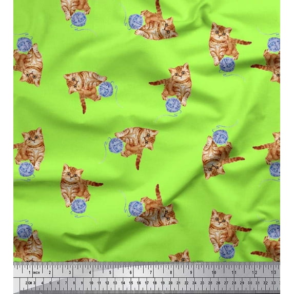 Soimoi Rayon Fabric Wool & Cat Animal Decor Fabric Printed Yard 42 Inch Wide