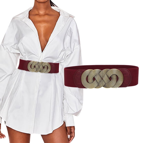 Women's Fashion Vintage Wide Waist Belt Elastic Stretch Belts With Interlock Buckle