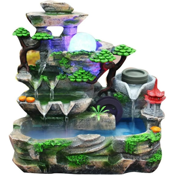 Waterfall Fountain Indoor Mini Waterfall with Led Lights & Atomizer Indoor Fountains and Waterfalls Table Top Water Fountain for Office, Home, Bedroom Desk Decor (Rockery)