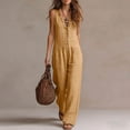 thumbnail image 4 of DailyTrove Women's Sleeveless Linen-Blend Jumpsuit, Casual Summer Wide-Leg Romper, 4 of 6