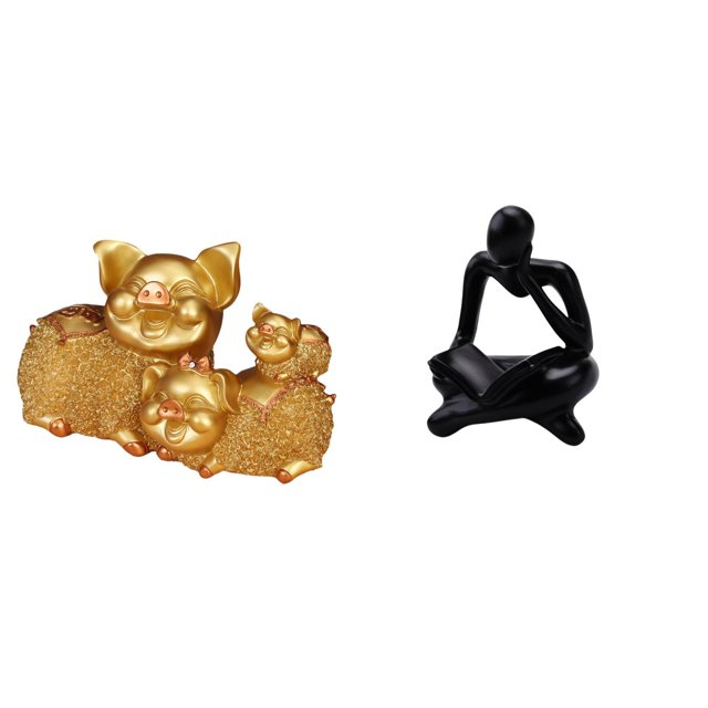 Figura de cerdo, estatua abstracta de lector, figura humana, decoración de escritorio, material de resina, pieza de arte creativa, adecuada para la of