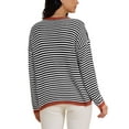 thumbnail image 3 of INSPIRE CHIC Women's Striped Sweater Casual Curved Hem Drop Shoulder Sweaters Pullover Top S Black, 3 of 6