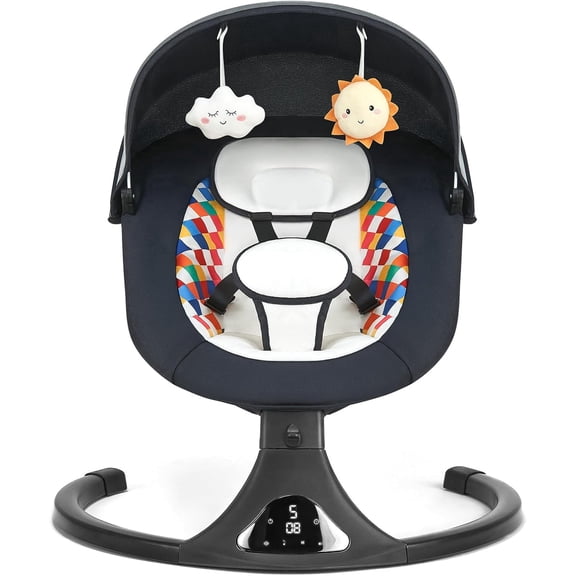 Baby Swing for Infants, Bluetooth Infant Swing with Remote Control, Portable Baby Swings with 5 Speeds, 5 Point Harness Belt, Modern Design for Newborn (Black)