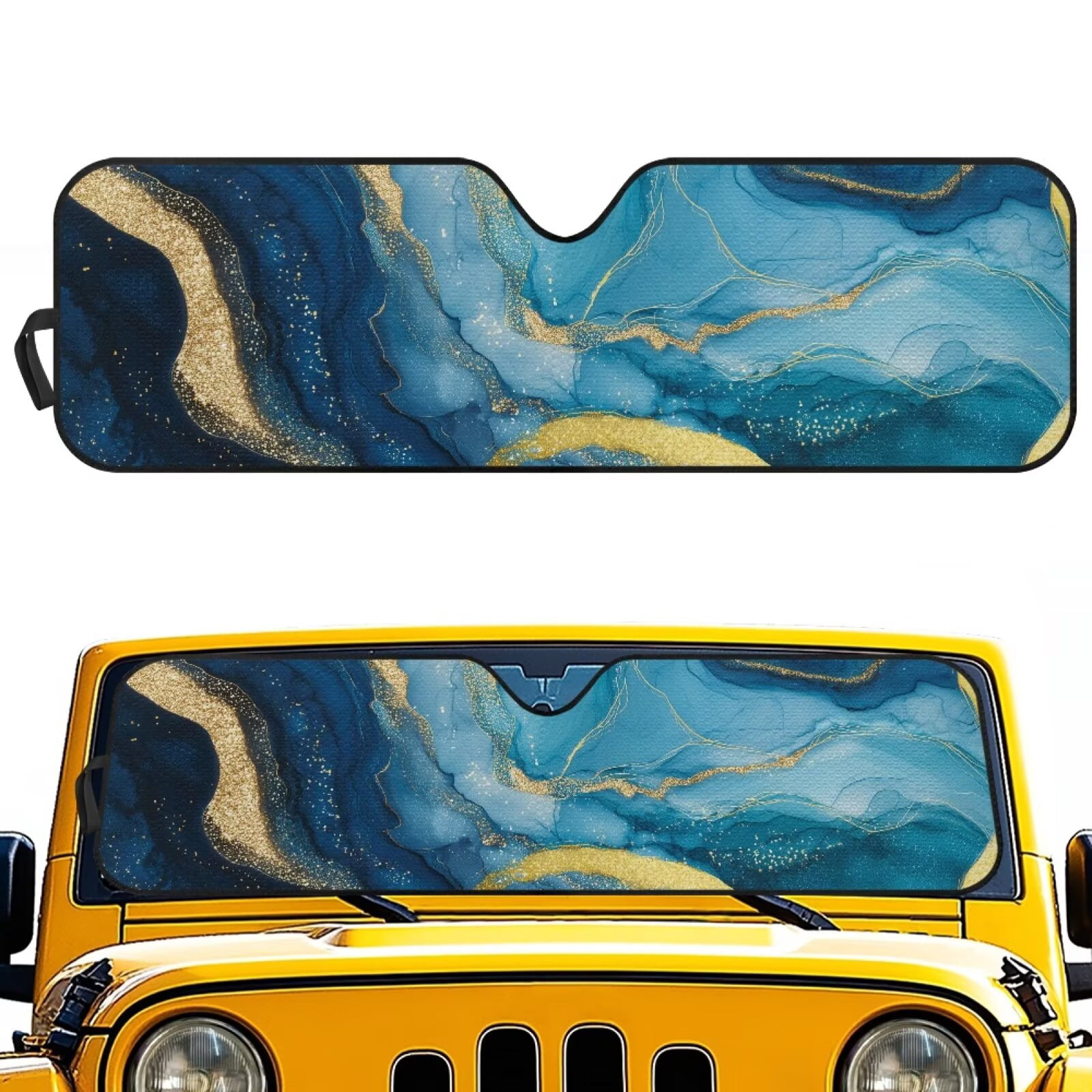 Uorisanigo Windshield Sun Shade for Jeep Wrangler, Blue Marble Car Sunshade Blocks UV Rays, Shade Heat Shield Compatible with Jeep Wrangler TJ JK JL 2/4 Door