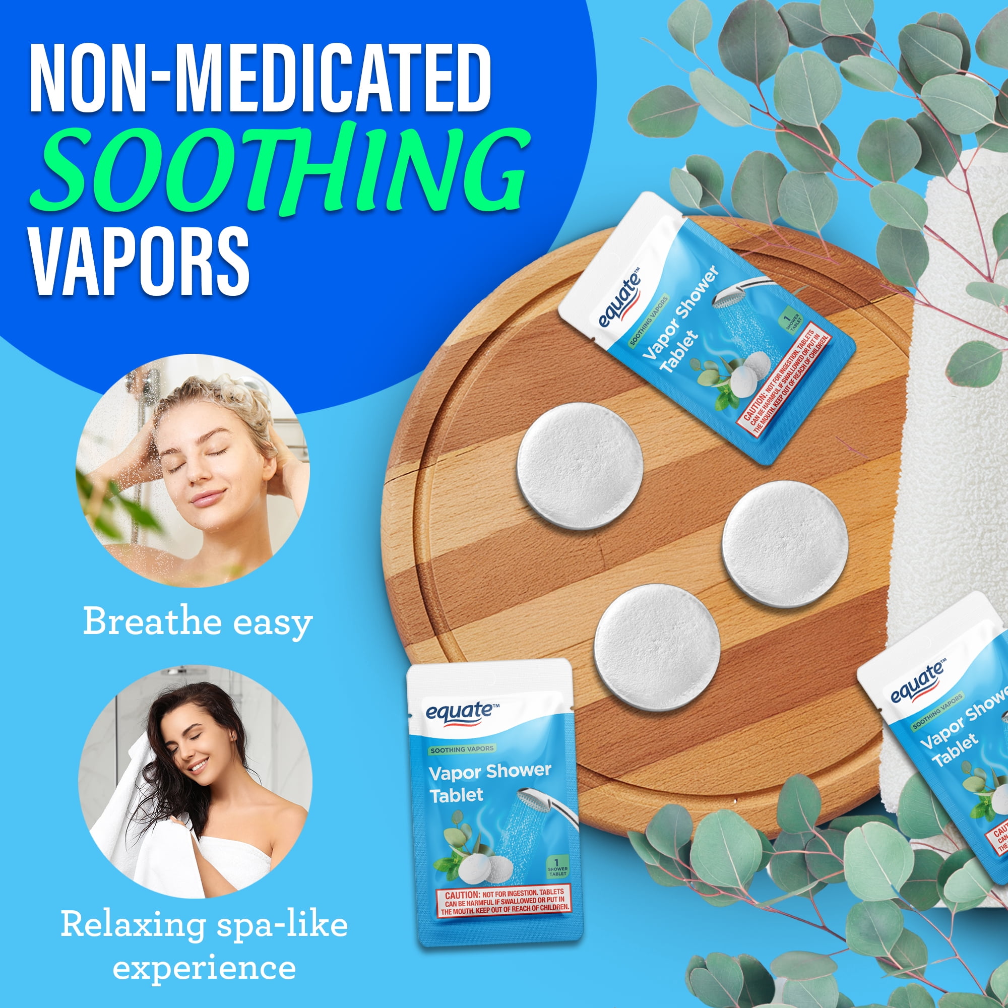 Equate Vapor Shower Tablets - Non-Medicated - Eucalyptus & Menthol Scented Steamers - 5 Count