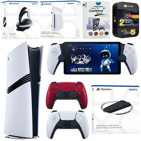 Sony PlayStation 5 Pro Digital Bundle with Disc Drive, Stand, Extra Controller, Pulse Elite Headset, PlayStation Portal, MightySkins Voucher and 2 Year Extended Warranty - Volcanic Red
