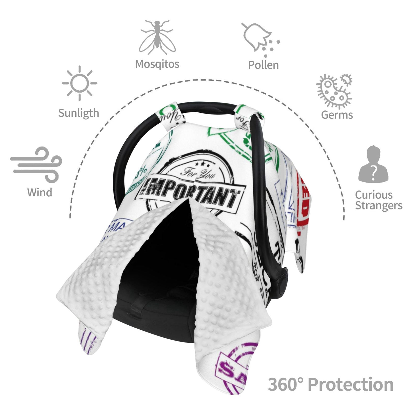 Car Seat Cover Baby - Stamp Set Collection Breathable Infant Car Seat Cover for Baby Carseat, Lightweight Comfort Baby Essentials Must Haves Newborn Stuff for Girl Boy