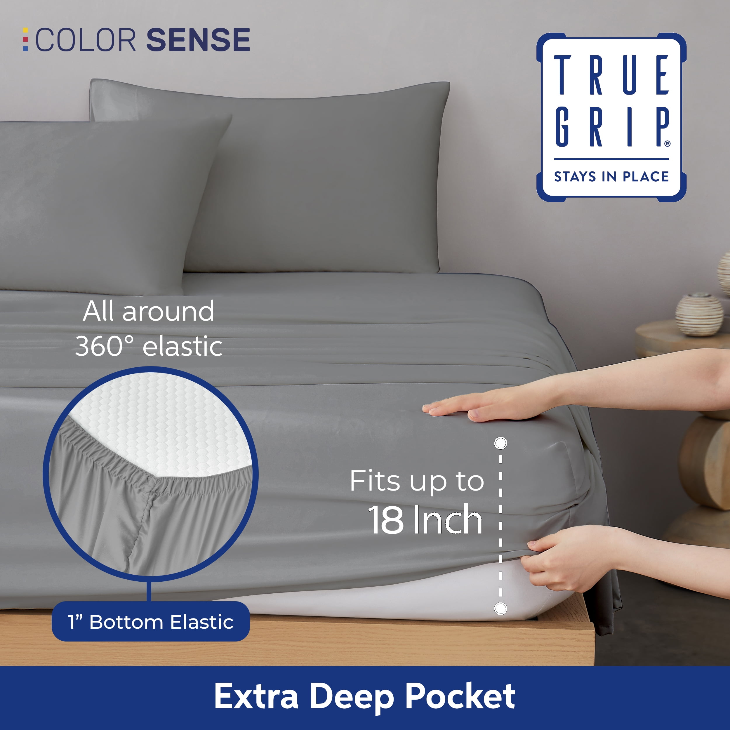 Color Sense 6-Piece 800 Thread Count Gray Cotton Rich Adult Bed Sheet Set, King - Deep Pocket