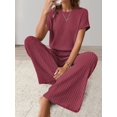 thumbnail image 6 of Women'S Casual Summer Travel Vacation Wear Two-Piece Suit Short Sleeve Wide Leg Pants Casual Suit Brick Red L, 6 of 7