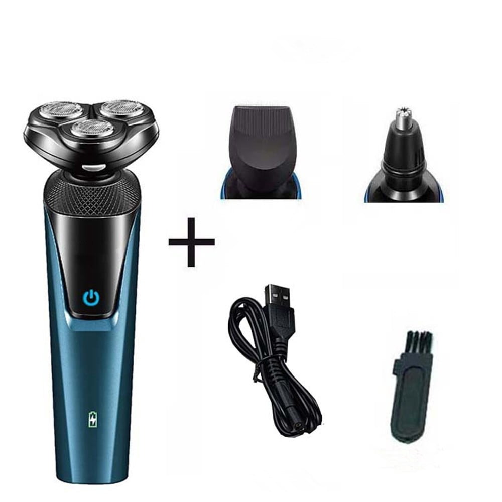 3 in 1 Men's Professional Multi-function Cheek Beard Trimmer Men Nose Hair Cutting Barber Shaver Machine USB Rechargeable, Blue