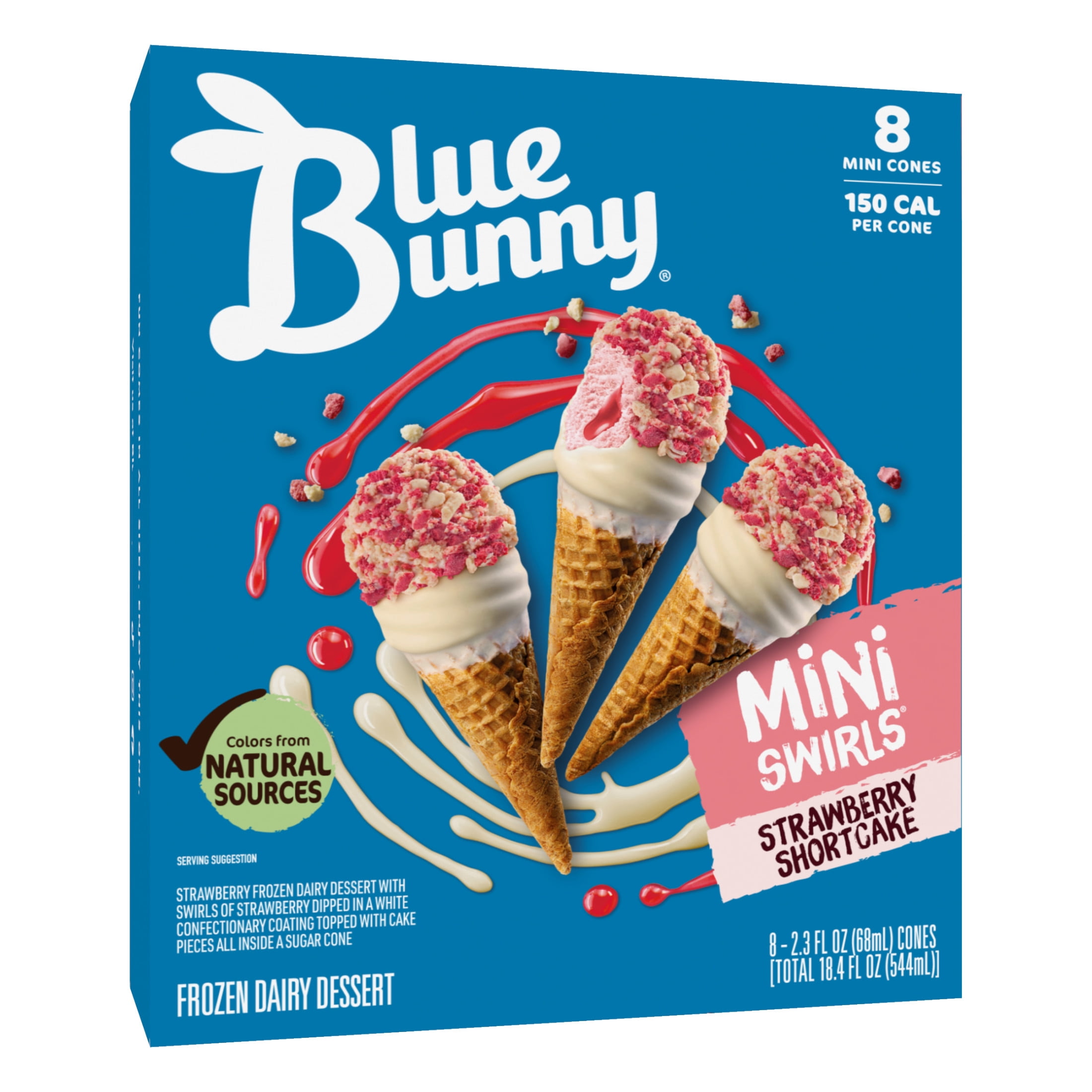 Blue Bunny Mini Swirls Strawberry Shortcake Cones, Frozen Dessert, 8 Pack