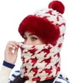 thumbnail image 4 of DJN Women Knit Hat Scarf Combo for Women Winter New Style Pullover Outdoor Warm Ear Protection Set Red One Size, 4 of 4