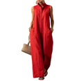 thumbnail image 2 of Womens Sleeveless Linen Jumpsuit Casual Loose Fit Wide Leg One Piece Outfit with Pockets, XL, 2 of 4