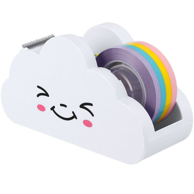 LNGOOR Desktop Tape Dispenser with Rainbow Tape Cartoon Cloud Desk Stationery Accessory