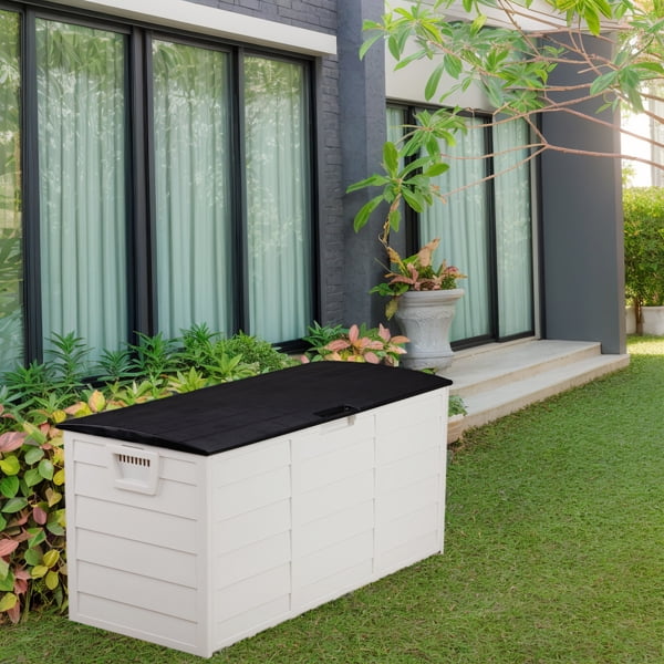 280L Garden Storage Box with Wheels - Weatherproof, Lockable, Tool-Free Assembly，Black&White