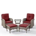 thumbnail image 2 of Unnifurnzi 5 Pieces Outdoor Wicker Patio Furniture Set-High Back Outdoor Rocking Chairs Set of 2 with Ottoman Patio Conversation Sets for Deck Lawn Porch Balcony Poolside-Gray/Red, 2 of 7