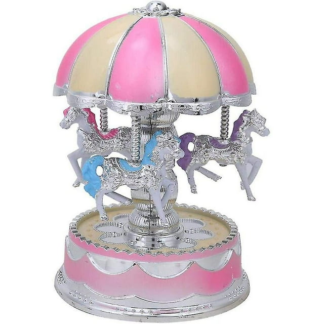 Caja de música de carrusel, caja de música de carrusel para niños, regalo de cumpleaños, juguete de adorno (rosa)
