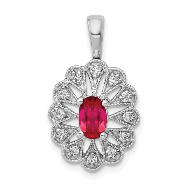 Diamond2Deal 14K White Gold 1/6ct. Diamond and .70 Ruby Fancy Pendant for Women