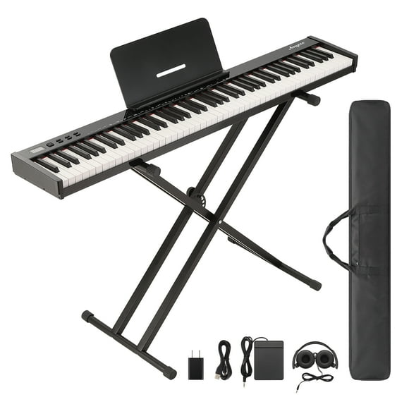 Keyboard Piano – 88 Key Semi-Weighted Full Size Digital – Set with Stand, Pedal, Power Adapter & Carry Bag – Portable Electronic – Beginners & Adults