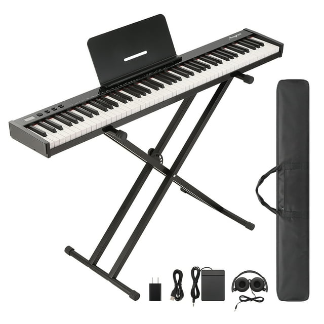 Keyboard Piano – 88 Key Semi-Weighted Full Size Digital – Set with Stand, Pedal, Power Adapter & Carry Bag – Portable Electronic – Beginners & Adults