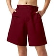thumbnail image 2 of Stephy Womens Casual Solid Elegant Zipper Waist Suit Shorts Pants Elastic Waist Side Pockets Business Shorts, Red, L, 2 of 6