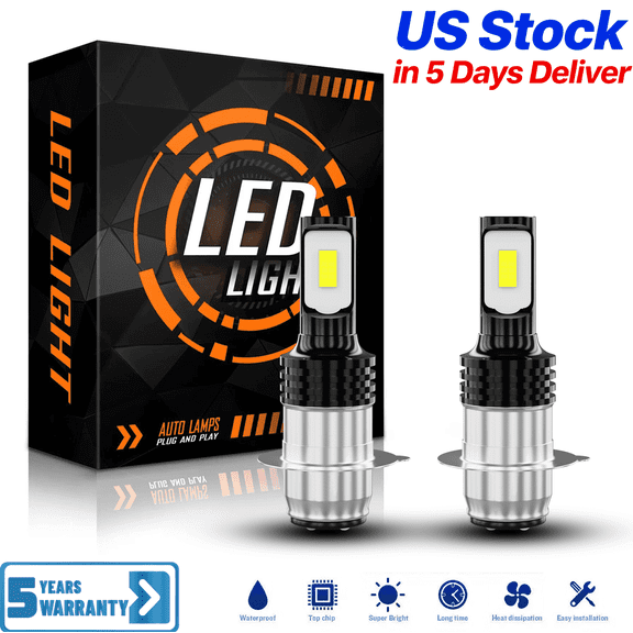 2pcs AC12-24V P15D H6M LED Bulbs,Motorcycle Headlight Bulbs 1700LM Super Bright 3570 Chips High/Low Beam LED Lamps for ATVS YFM350 450 400 660 700 Raptor.Xenon White.6500K.