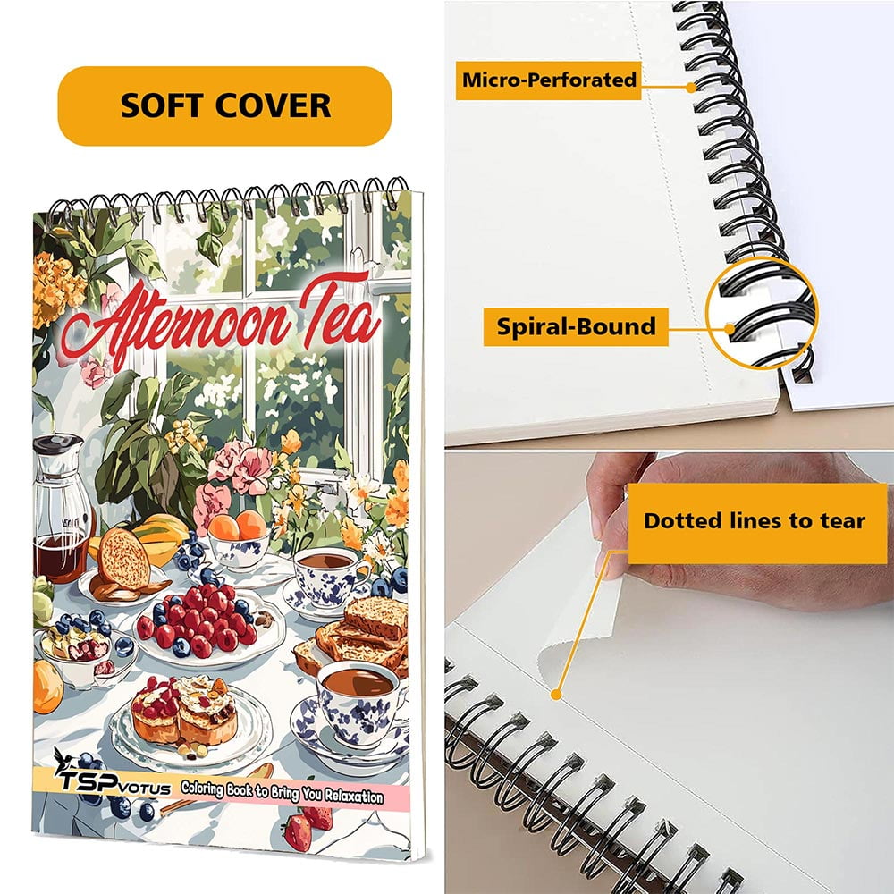 TSPVOTUS Afternoon Tea Coloring Book for Adult, Spiral Bound, Soft Cover