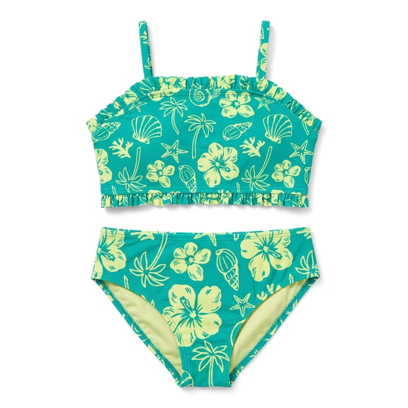 Ocean Gear Girls Two Piece Lime Hibiscus Swim Set, Sizes 4-18