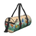 thumbnail image 3 of Xecao Colorful Plants And Insects print Round Travel Duffel Bag is a foldable gym bag with an inner pocket, perfect for travel sports, 3 of 8