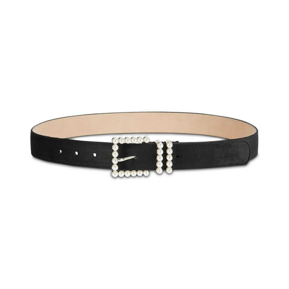 INC International Concepts Women’s Imitation-Pearl Velvet Belt, Black, Large