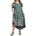 thumbnail image 4 of WTOBBY Women's Plus Size Floral Dress, Stylish Short Sleeve V-Neck High Slit Casual Tunic for Summer Evening Outings Date Nights and Special Dinners,Army Green L, 4 of 5